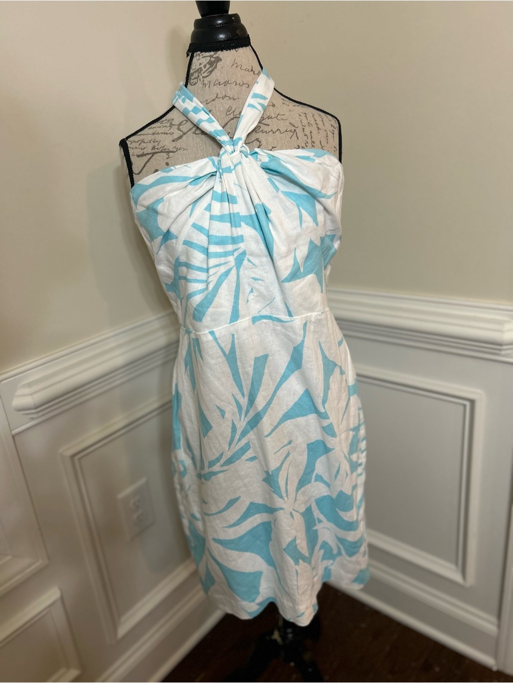 Ann Taylor White and Light Blue Halter Sundress